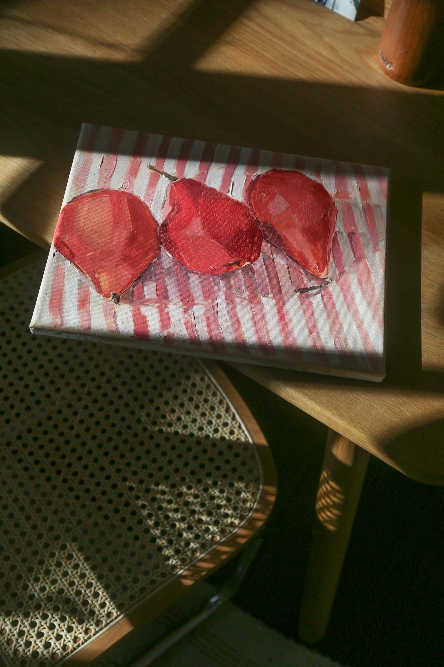 Red Pears on Stripes